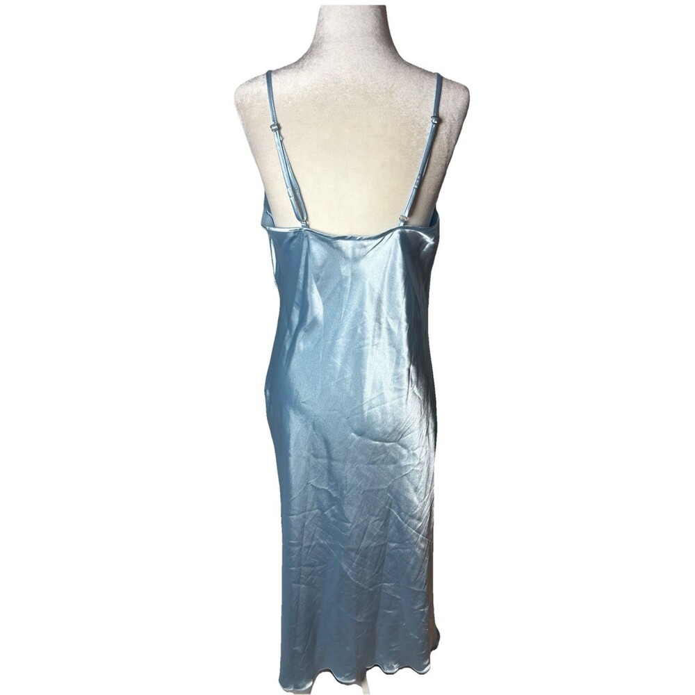 Bebe Satin Slip Dress Blue Cowl Neck Midi Spaghetti Strap Size Medium Party - Picture 5 of 9